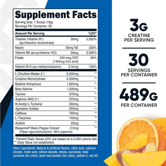 Nutricost Pre-Workout with Creatine, Orange Peach Mango, 30 Servings - Non-GMO & Gluten Free