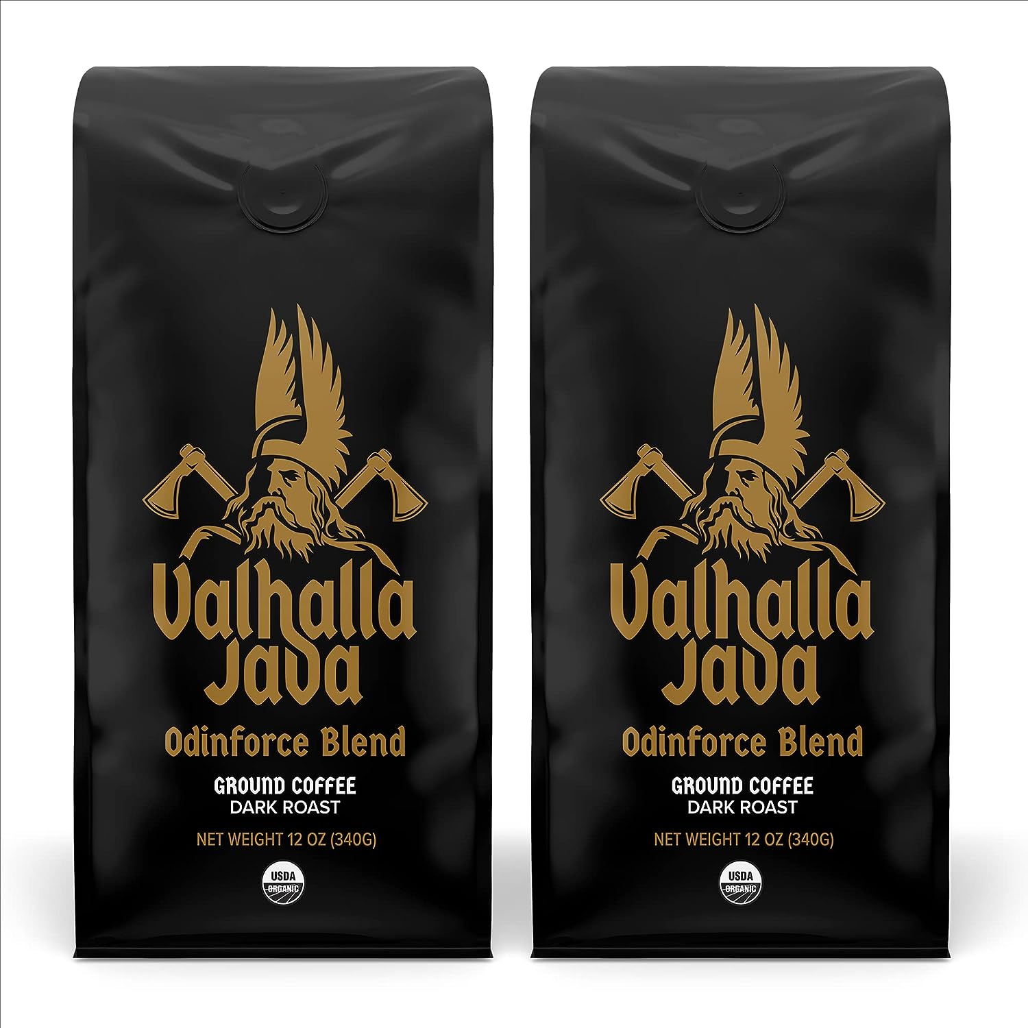 Death Wish Coffee Valhalla Java Odinforce Blend - Ground Dark Roast - Extra Kick of Caffeine- Arabica & Robusta Coffee Beans - Dark Roast Coffee - 2 Bags