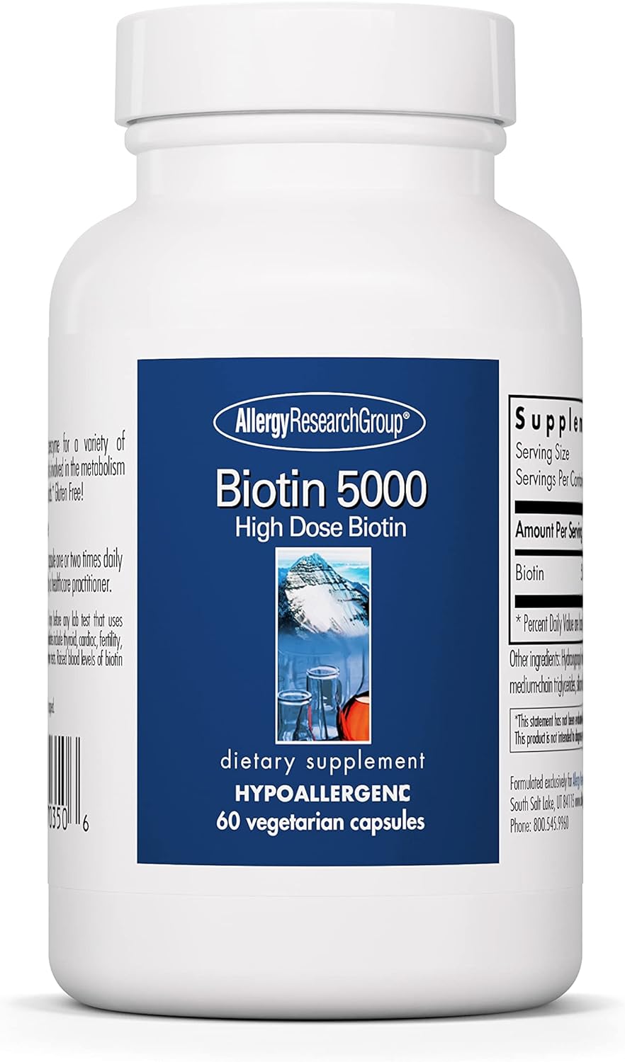 Allergy Research Group - Biotin 5000 - Hair, Nails, Metabolism - 60 Ve