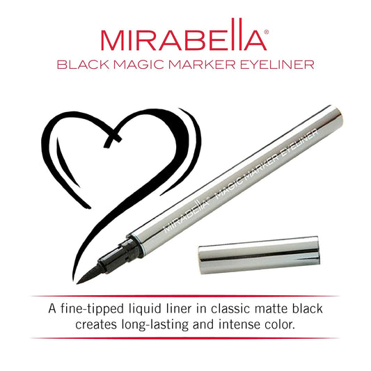 Mirabella Black Magic Marker Liquid Eyeliner - Perfect Brush-Tip for Precise and Controlled Application - Long-Lasting Liquid, Waterproof Color, Smudgeproof- No Tugging, Skipping, or aking
