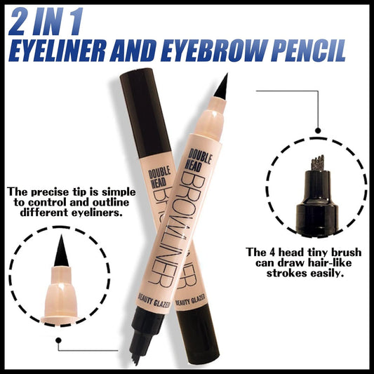 MIELIKKI 2 In 1 Eyeliner and Eyebrow Pen,Waterproof Eyeliner Pencil,Liquid Brow Pencil with Micro-Fork Tip,Smudge Proof Eye Makeup Tool,Travel Friendly,Dark Brown