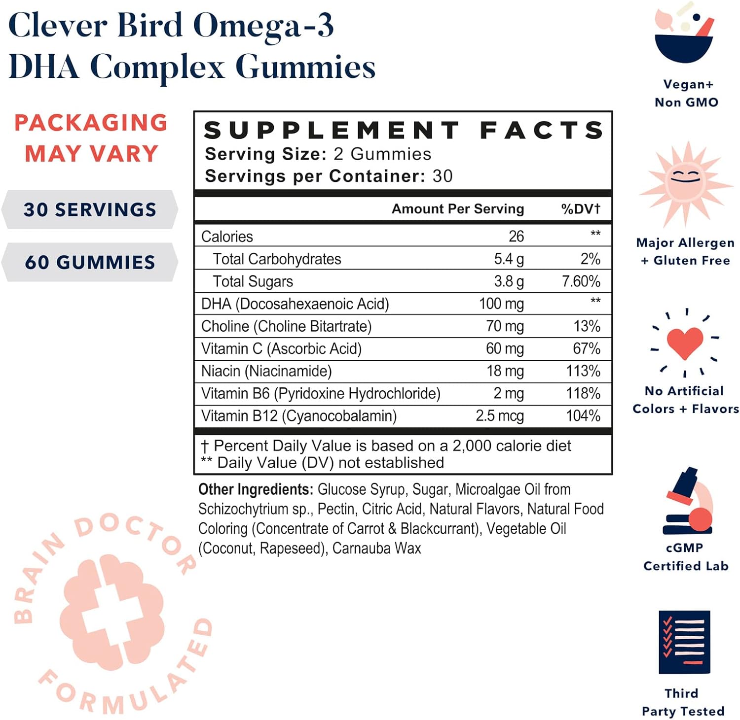  Clever Bird DHA Complex Gummies with Choline, Vegan Omega 3