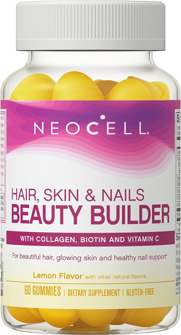 NeoCell Collagen, Vitamin C & Biotin Supplement, Beauty Builder - Support for Hair, Skin & Nails, Collagen Type 1 and 3, Lemon avor, 60 Gummies