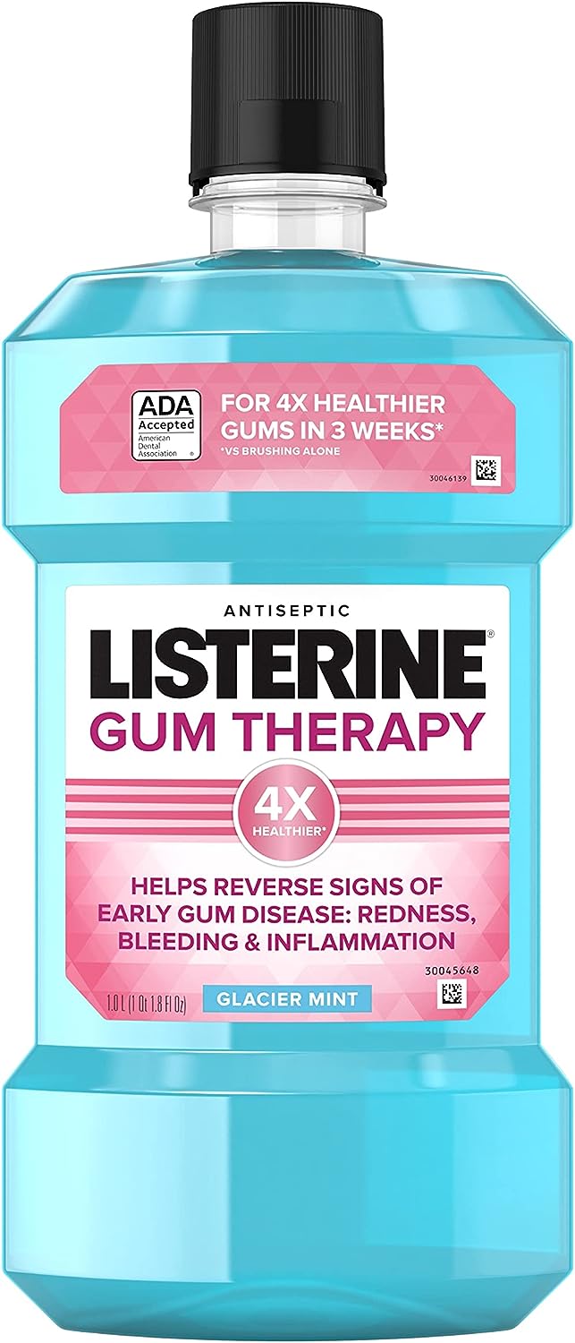 Gum Therapy Antiplaque & Anti-Gingivitis Mouthwash, Antiseptic Oral Rinse to Help Reverse Signs of Early Gingivitis Like Bleeding Gums, with Menthol & Thymol, Glacier Mint, 1 L Pack of 2