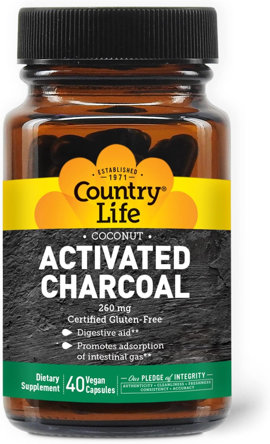 Country Life Activated Charcoal, Digestive Aid, 260Mg, 40 Ve