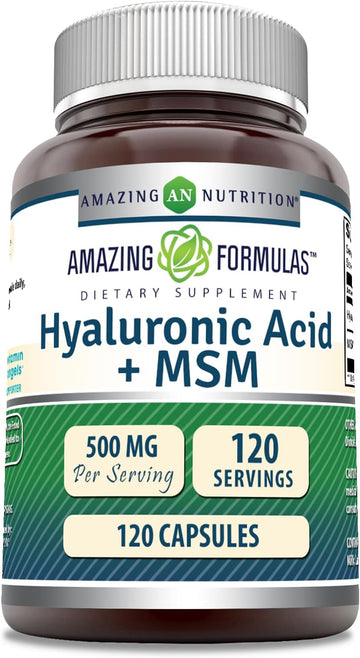 Amazing Formulas Hyaluronic Acid & MSM 500mg 120 Capsules Supplement |