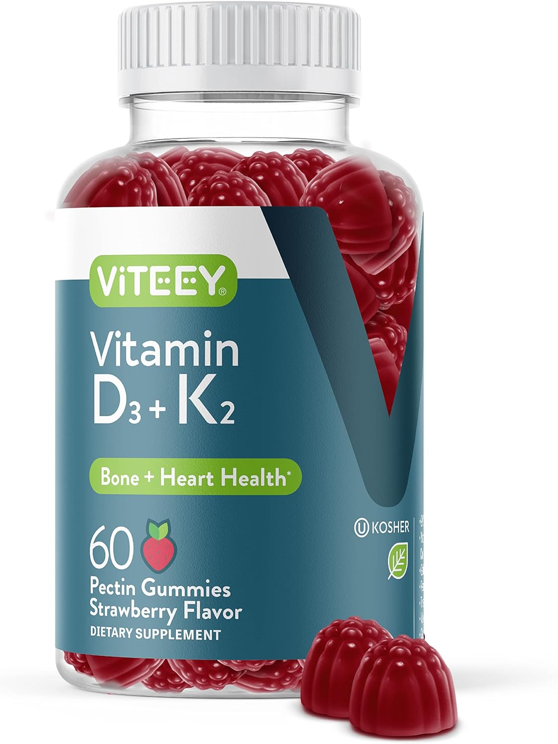 Vitamin D3 + K2 Gummies - 1000 IU Vitamin D3 + 100 mcg Vitamin K2 - Bone & Heart Health for Adults and Teens - Vegetaria