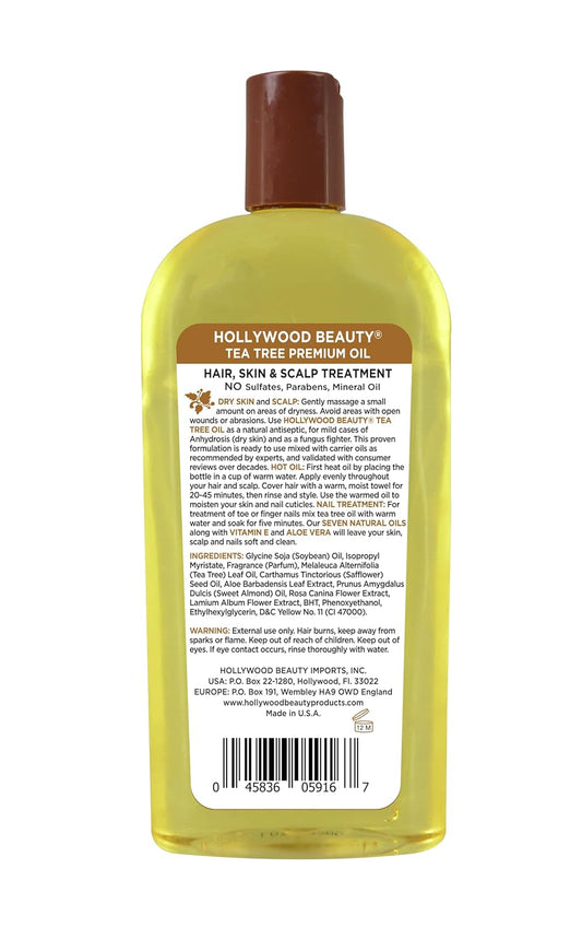 Hollywood Beauty Tea Tree Oil, 16oz Bottle, Hair, Skin & Scalp treatment, Moisturizes dry, itchy scalp, Hair Hot Oil Tre