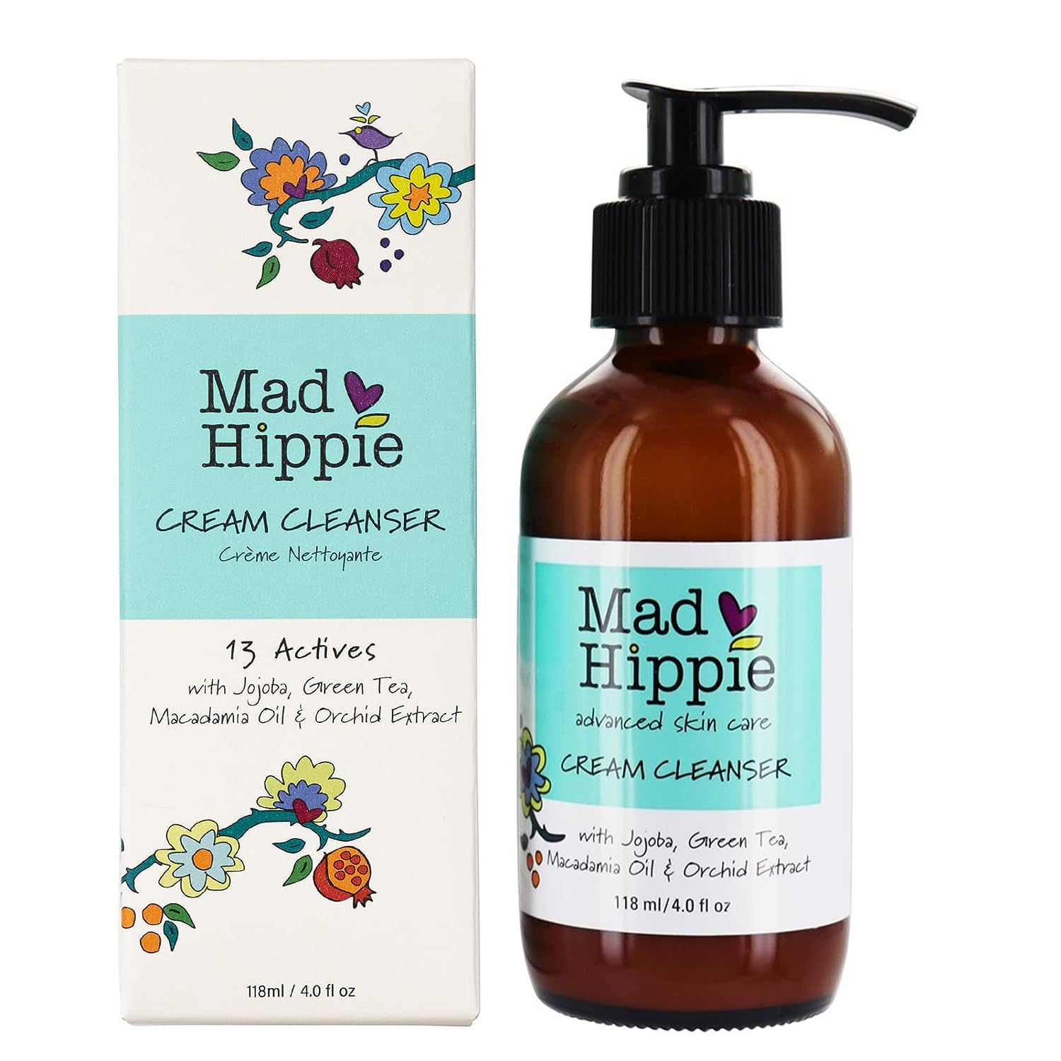 Mad Hippie Cream Cleanser - Hydrating Facial Cleanser with Jojoba Oil, Green Tea, Orchid Extract, and Hyaluronic Acid, Gentle Face Cleanser for Women/Men with Dry, Sensitive Skin, 4