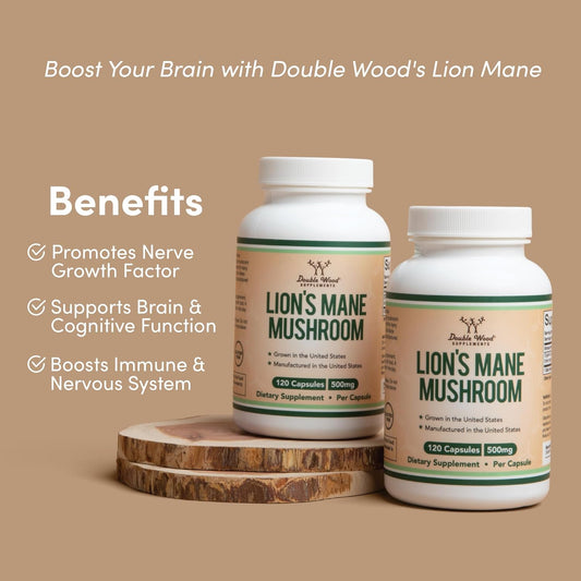 Lions Mane Supplement Mushroom Capsules (Two Month Supply - 120 Count)