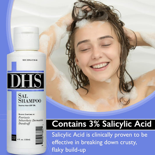 DHS SAL Shampoo - Maximum Strength Shampoo for Psoriasis, Eczema, and Dandruff/Medicated Anti-Dandruff Shampoo Reduces Oil, Treats Itchy Scalp with Salicylic Acid/PBA-free, Fragrance-free / 4