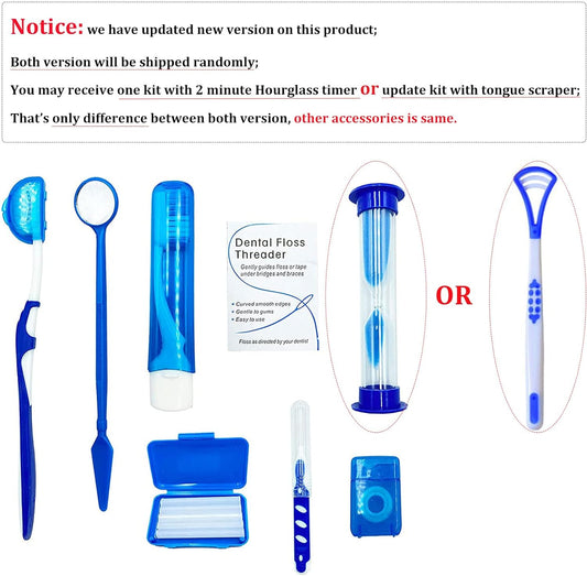 EvaGO Portable Orthodontic Care Kit Orthodontic Toothbrush Kit Travel Oral Care Kit(8pcs/Set)- Blue