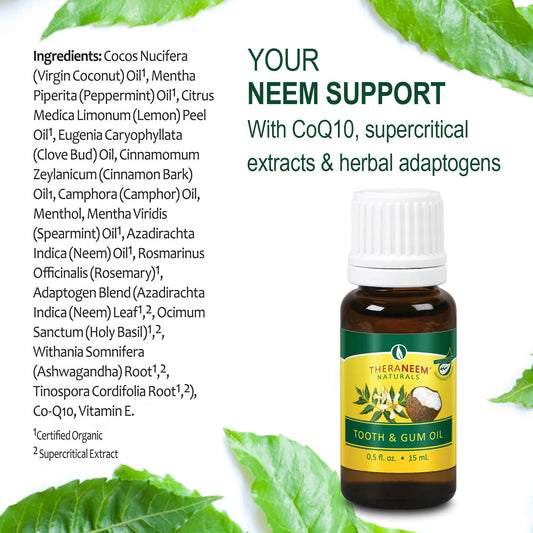 TheraNeem Neem Tooth & Gum Oil | Supports Healthy Teeth & Gums with CoQ10, Coconut Oil & Supercritical Extracts | 0.5