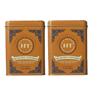 Harney & Son's Decaf Hot Cinnamon Tea Tin 20 Sachets (Two Pack) - Decaffeinated Black Tea Blended with Cinnamon, Orange, and Sweet Cloves - 2 Pack 20ct Sachet Tins (40 Sachets)