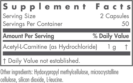 Nutricology Acetyl L-Carnitine 500mg - Metabolism and Energy