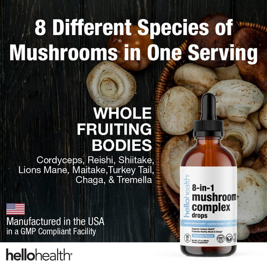 8-in-1 Mushroom Supplement Drops – Nootropics Brain Support Supplement – Lions Mane Liquid Mushroom Complex + Turkey Tai