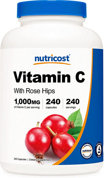 Nutricost Vitamin C with Rose Hips 1025mg, 240 Capsules - Vitamin C 1,000mg, Rose Hips 25mg, Premium, Non-GMO, Gluten Free Supplement