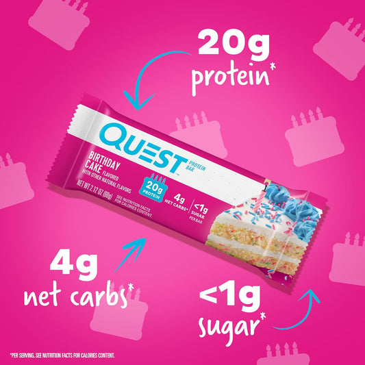 Quest Nutrition Birthday Cake Protein Bars, High Protein, Low Carb, Gl1.6 Pounds