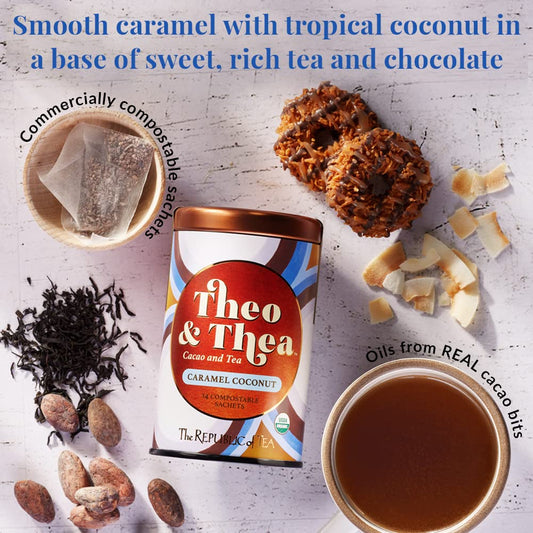 The Republic of Tea - Theo and Thea Caramel Coconut Full-Leaf Black Tea, 14 Pyramid Sachets, Low Caffeine