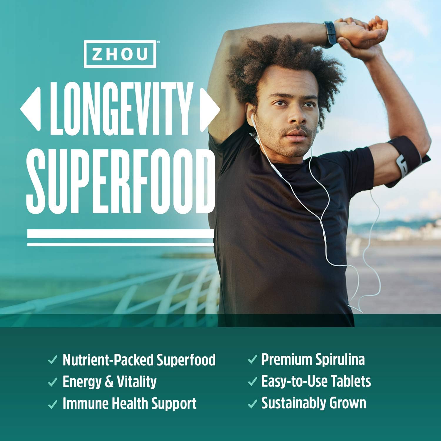 Zhou Nutrition Spirulina Tablets, Sustainably Grown in California, Nut