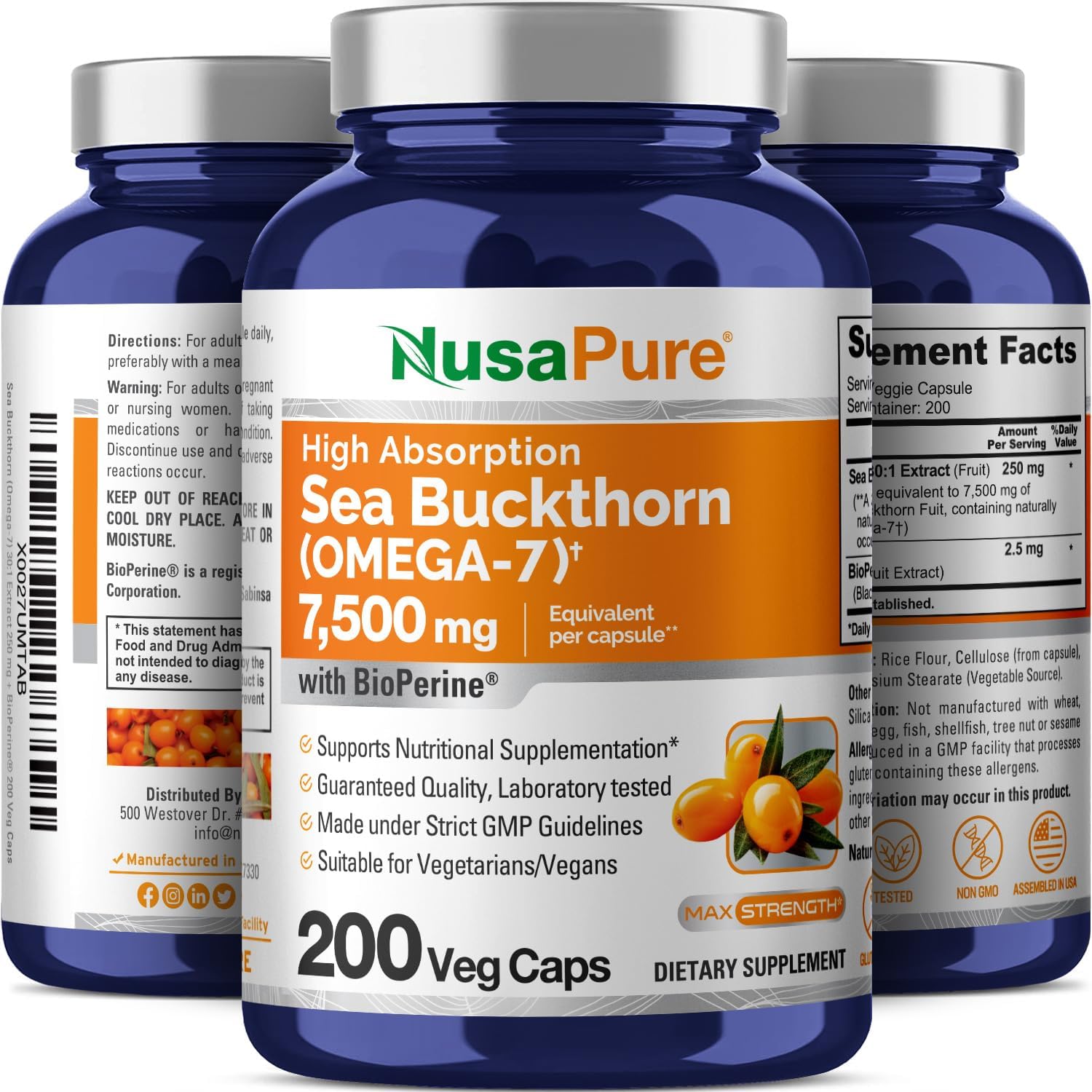  Sea Buckthorn (Omega 7) 7500mg 200 Veggie Powder Caps - Ext