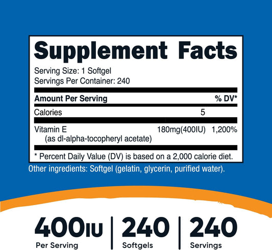 Nutricost Vitamin E 400 IU, 240 Softgel Capsules - Gluten Free, Non-GM