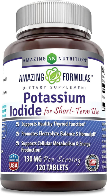 Amazing Formulas Potassium Iodide Dietary Supplement 130mg Per Serving Tablets - for Short Term Use - Supports Metabolism, Thyroid and Balanced pH (Tablets, 120)