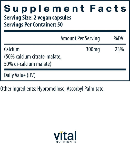 Vital Nutrients Calcium Citrate and Malate Complex 150mg | Vegan Suppl