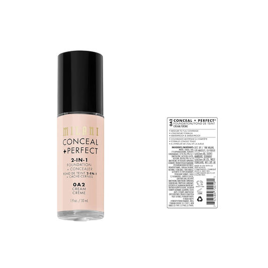 Milani Conceal + Perfect 2-in-1 Foundation + Concealer - Cream (1 . .) Liquid Foundation - Cover Under-Eye Circles, Blemishes & Skin Discoloration for a awless Complexion