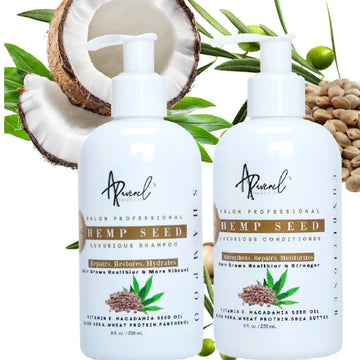 ARAVENEL Products Luxurious Shampoo and Conditioner Set Hemp Seed Hair Conditioner – 8 Conditioner and 8 Shampoo moisturizing, treatment Perfect for curly, wavy, coily and kinky texured hair types due to its abundance of premium moisturizers. Made wi