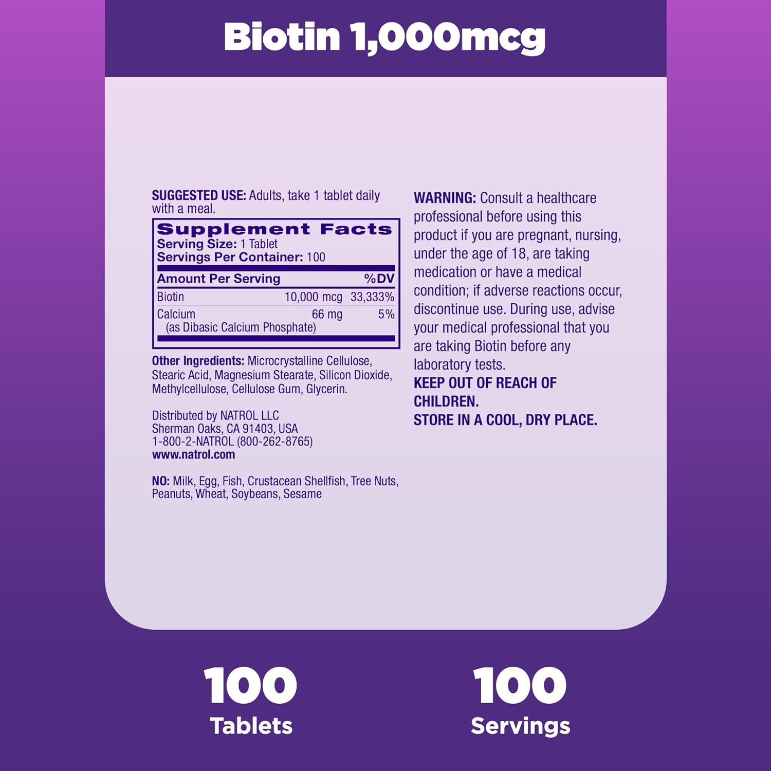 Natrol Biotin Beauty Tablets, Promotes Healthy Hair, Skin and Nails, H