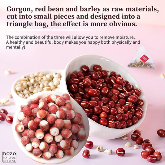 DOZO Red Bean Coix Seed Tea Bags Clearing Dampness (30 pack) Chixiaodou Bean Job’s Tears Gorgon Tartary Buckwheat Combination Tea No Additives ???????? ???