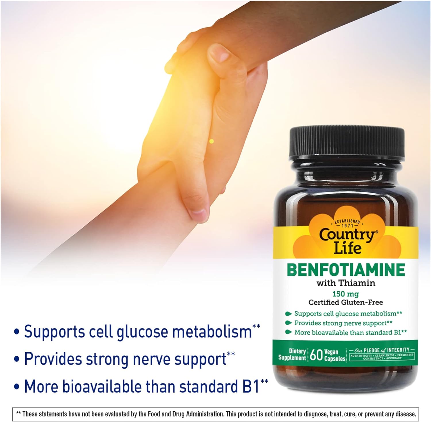 Country Life Benfotiamine with Thiamin, Nerve Health Support, 150mg, 6