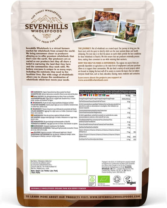 Sevenhills Wholefoods Organic Raw Acai Berry Powder, Freeze-Dried, fro100 Grams