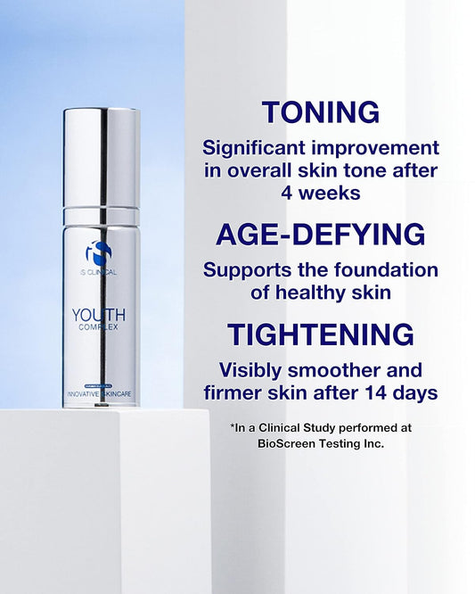 IS CLINICAL Youth Complex, An Anti-aging, Formula Boosts Collagen and Elastin Production Anti-wrinkle and Firms Skin