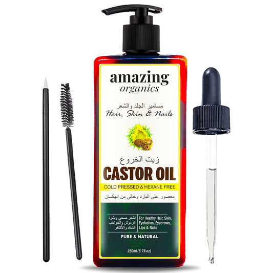 AmazingOrganics Castor Oil Pure Unrefined for Hair, Skin, Eyelashes & Nails 250 ml