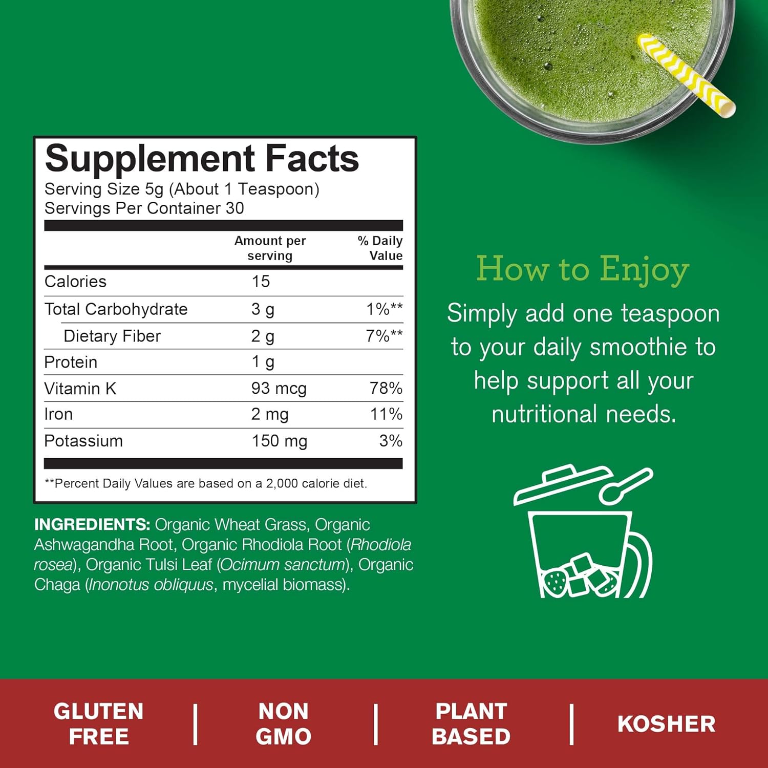 Amazing Grass Adaptogens Booster Smoothie Mix: Greens Powder with Ashw