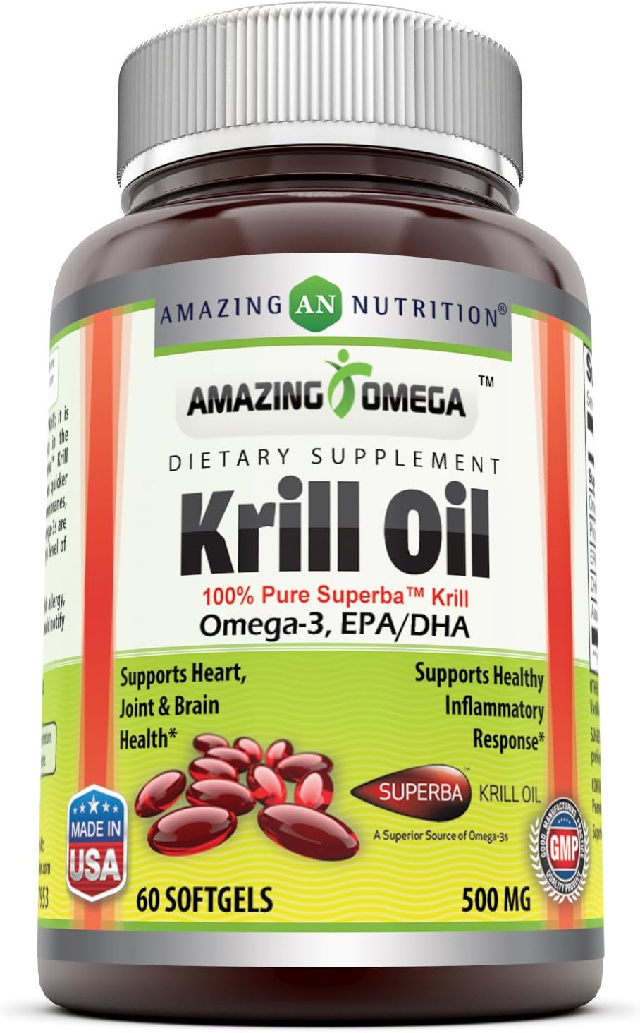 Amazing Omega Superba Krill Oil 1000 Mg Per Serving 60 Softgels (Non-GMO,Gluten Free) - Omega 3 Fatty Acids with 120 mg