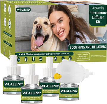 WEALLIN Dog Calming Diffuser Kit for Dog Anxiety Relief, 5-in-1 Dog Pheromone Diffuser Kit with 1 Diffuser + 4 Refill 48