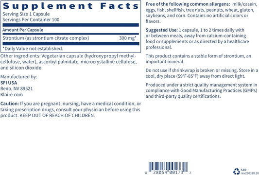 Klaire Labs Strontium - Hypoallergenic 300 Milligrams Bioavailable Str
