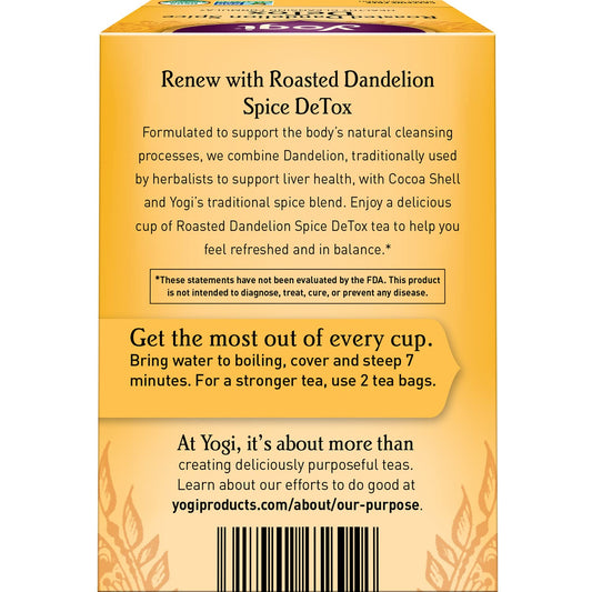 Yogi Tea - Roasted Dandelion Spice DeTox Tea (6 Pack) - Healthy Cleansing Formula with Dandelion Root and Traditional Spices - Caffeine Free - 96 Organic Herbal Tea Bags