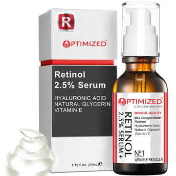 Retinol Serum 2.5% with Hyaluronic Acid, Glycerin, Vitamin E - Reduce Wrinkles, Fine Lines, Even Skin Tone, Sun Spots, Age Spots - Boost Collagen Production 1   - OPTIMIZED LAB Guaranteed