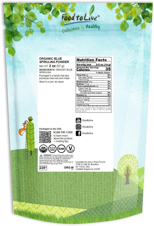 Organic Blue Spirulina Powder, 2 Ounces ? Non-GMO, Pure Raw Blue-Green