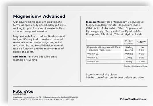 FutureYou Magnesium+ Advanced (28 Capsules). High Strength Magnesium S64 Grams