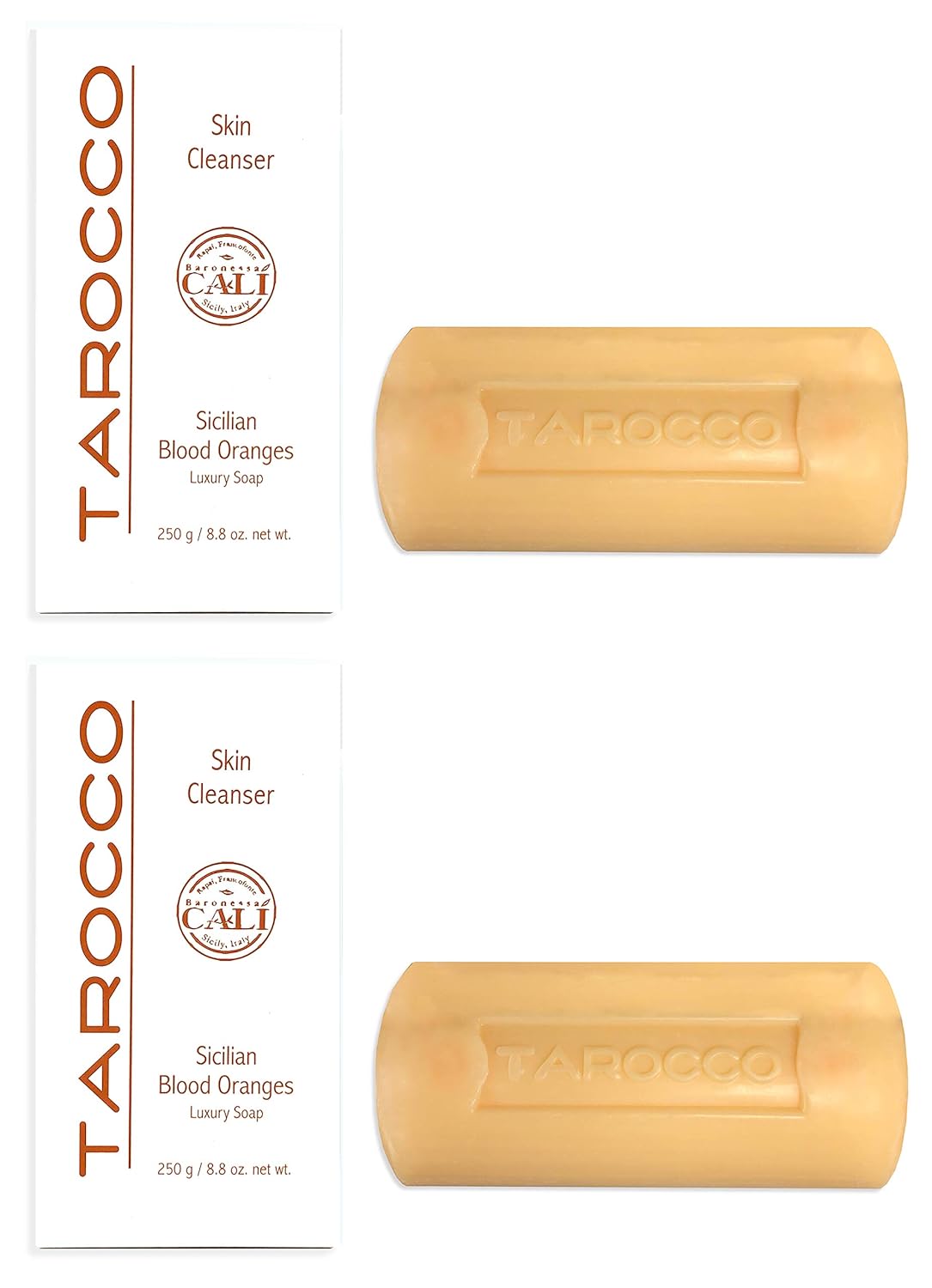 Baronessa Cali's Tarocco Skin Cleanser Sicilian Blood Orange Luxury Soap 8.8  – Pack of 2 - RSPO Certified Sustainable Palm Oil, EDTA-Free