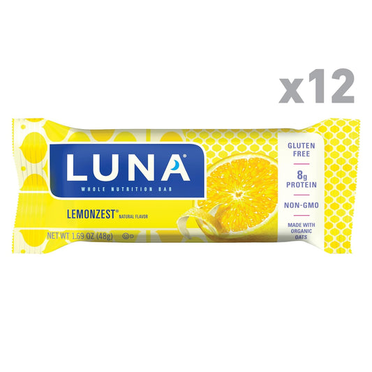 LUNA Bar - LemonZest Flavor - Gluten-Free - Non-GMO - 7-9g Protein - Made with Organic Oats - Low Glycemic - Whole Nutrition Snack Bars - 1.69 oz. (12 Pack)
