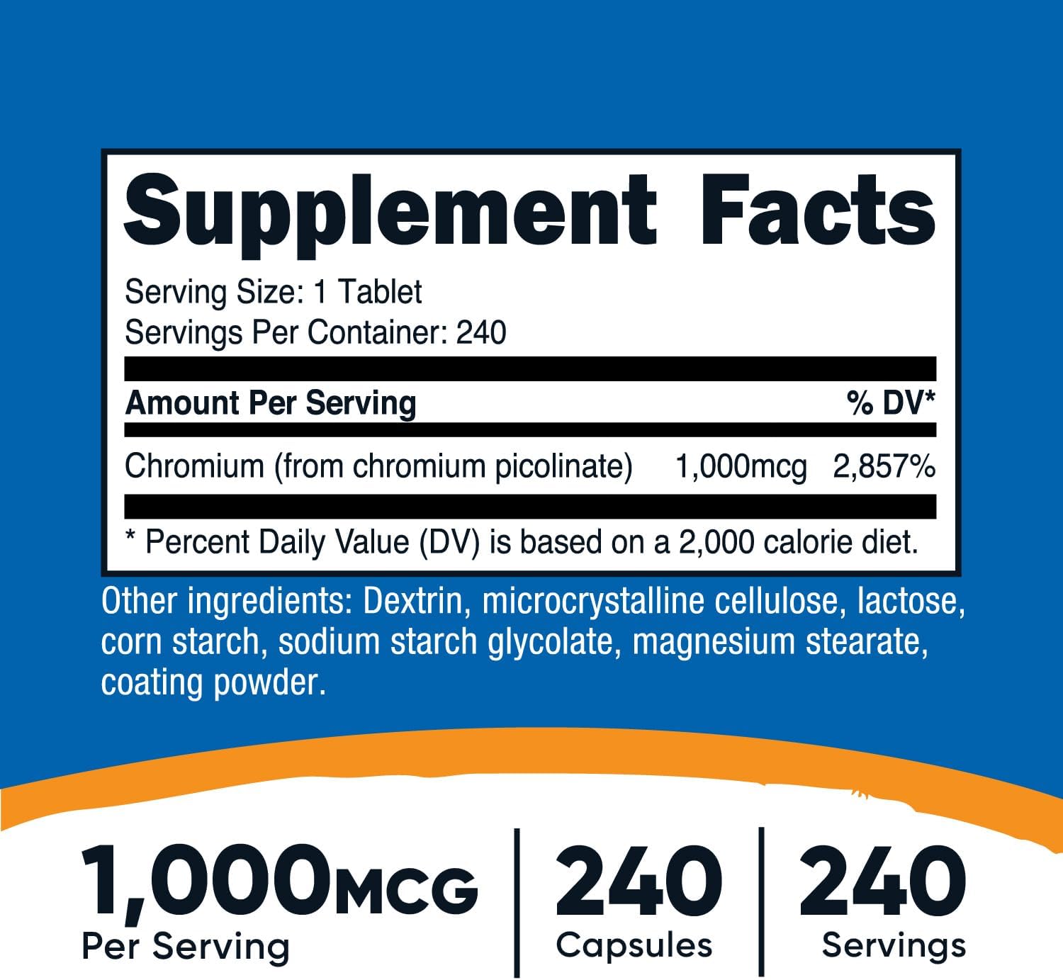  Nutricost Chromium 1000mcg, 240 Tablets - Gluten Free, Non-