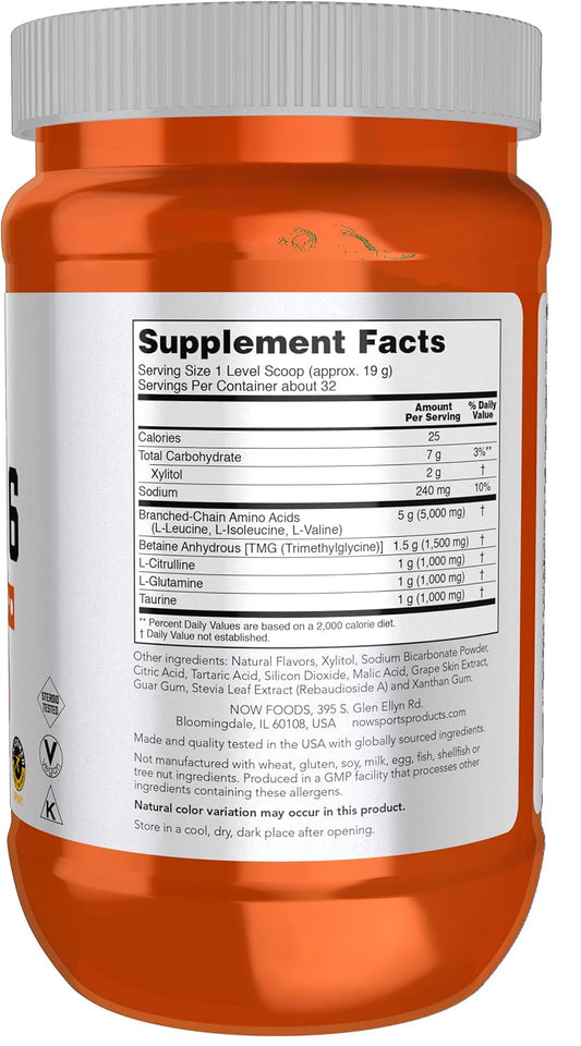 NOW Sports Nutrition, BCAA (Branched Chain Amino Acids) Big 6, Grape avor, 600 Grams