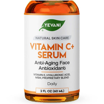 YEVANI 100% Pure Vitamin C Serum for Face with Hyaluronic Acid, Eye Area, Dark Spots, Anti Aging Serum, Hydrating Serum with Vitamin E, Aloe Vera, Jojoba Oil, Dry Skin, Fine Lines, Wrinkles, 2