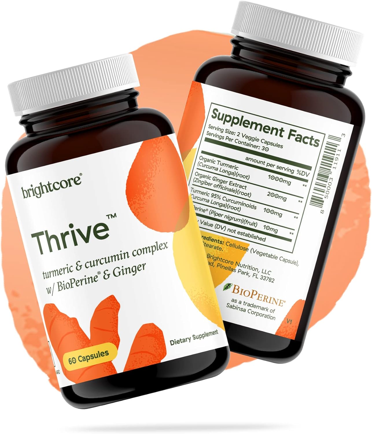 Brightcore Thrive Turmeric Curcumin with Black Pepper BioPer